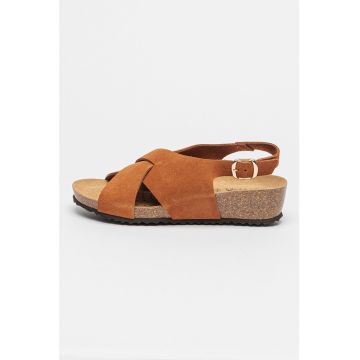 Sandale de piele intoarsa cu talpa wedge Sthellae
