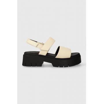 HUGO sandale de piele KrisSandal femei, culoarea bej, cu platforma, 50513525