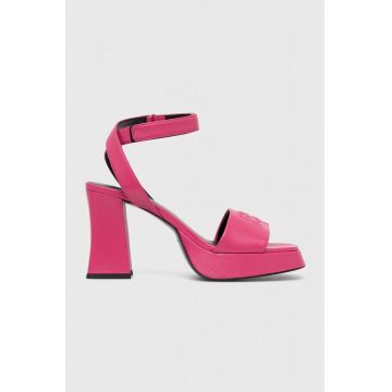 HUGO sandale de piele Vicky culoarea roz, 50513175