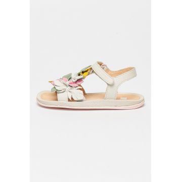 Sandale de piele cu velcro si aplicatii cu frunze Bicho Twins 745