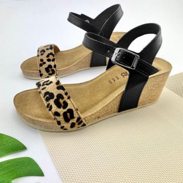 Sandale piele naturala V-022 negru-leopard