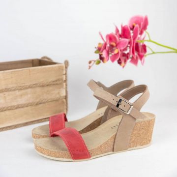 Sandale piele naturala V-022 rosu-nisipiu