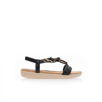 Sandale negre din imitație de piele cu căpută cu design cu împletitură cu barete multiple și ornamente din os