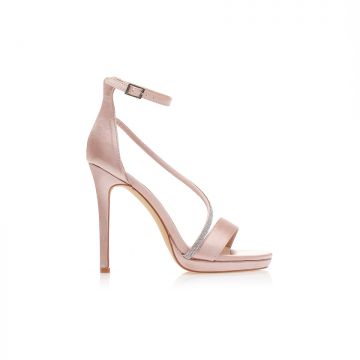 Sandale cu toc Bronze Satin cu baretă oblică cu strasuri