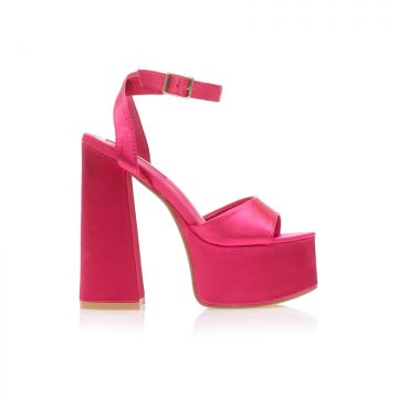 Sandale cu toc Fucshia Satin cu căpută