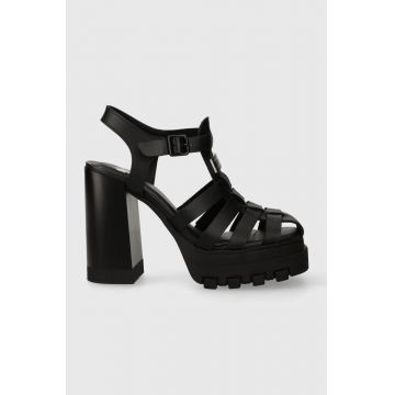 Tommy Jeans sandale de piele TJW HEEL FISHERMAN SANDAL culoarea negru, EN0EN02458