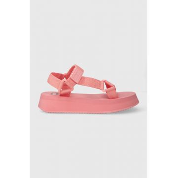 Tommy Jeans sandale TJW EVA SANDAL femei, culoarea roz, cu platforma, EN0EN02466