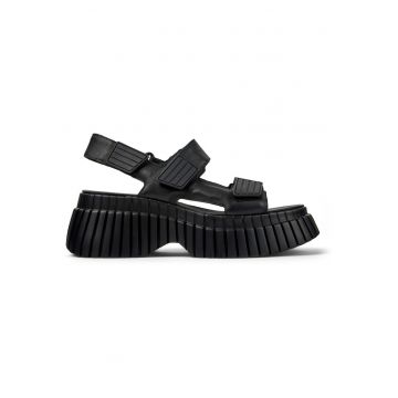 Sandale de piele cu velcro si aspect masiv BCN 22077 - Negru
