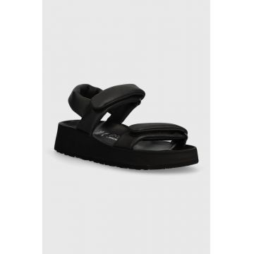 Birkenstock sandale de piele Theda femei, culoarea negru, cu platforma, 1026877