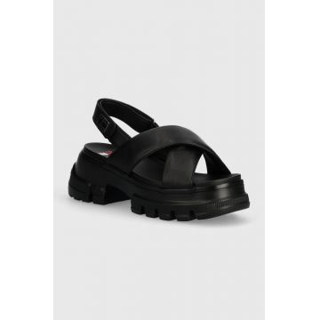 Tommy Jeans sandale TJW CHUNKY CITY SANDAL femei, culoarea negru, cu platforma, EN0EN02525