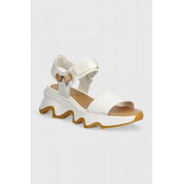 Sorel sandale de piele KINETIC IMPACT Y-STRAP H femei, culoarea alb, cu platforma, 2030461125