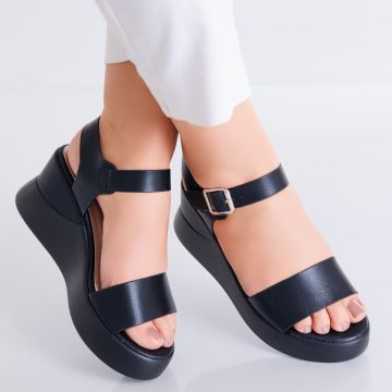 Sandale dama cu platforma Negre din Piele Ecologica Yarita