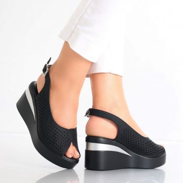 Sandale dama cu platforma Negre din Piele Ecologica Lipoi