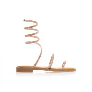 Sandale Bronze imitație de piele cu barete multiple cu strasuri