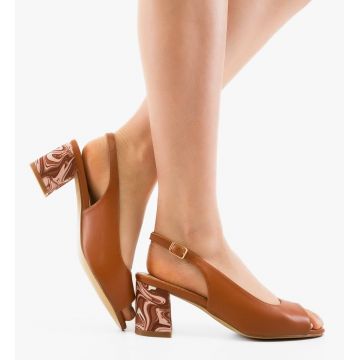 Sandale cu toc Flogre Camel