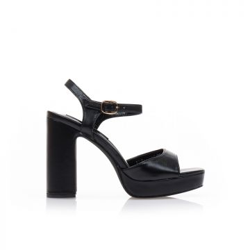 Sandale cu toc Negre imitație de piele cu fiapa