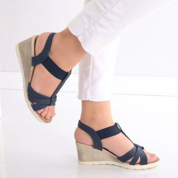 Sandale dama cu platforma Bleumarin din Piele Ecologica Sivoli