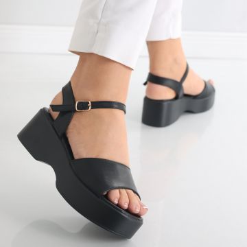 Sandale dama cu platforma Negre din Piele Ecologica Tarla