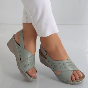 Sandale dama cu platforma Verzi din Piele Ecologica Iopil