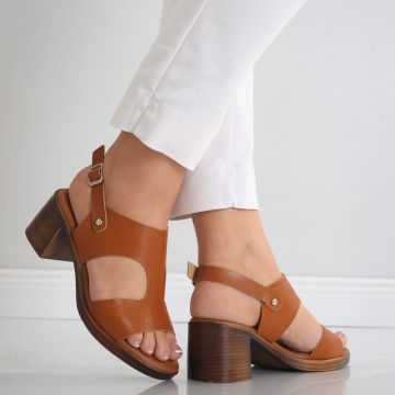 Sandale dama cu toc Camel din Piele Ecologica Oldina Sandale dama cu toc Camel din Piele Ecologica Oldina