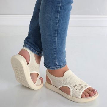 Sandale dama fara toc Bej din Textil Nelaj