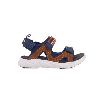 Sandale colorblock cu velcro - Maro/Bleumarin
