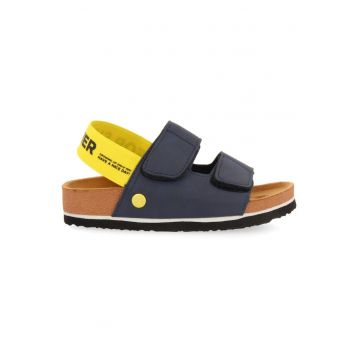 Sandale cu velcro - bareta si talpa contrastanta - Bleumarin
