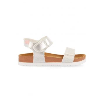 Sandale cu velcro si aspect metalic Aransas - Alb