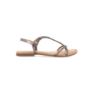 Sandale de piele cu design impletit - Argintiu inchis
