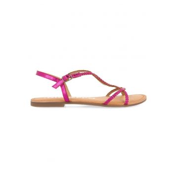 Sandale de piele cu design impletit - Fucsia