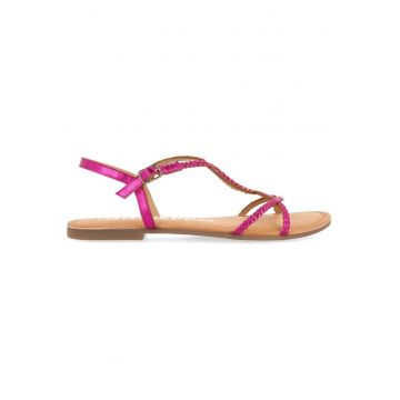 Sandale de piele cu design impletit - Fucsia