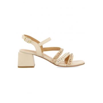 Sandale de piele cu margele BALAO 28331 - Alb murdar