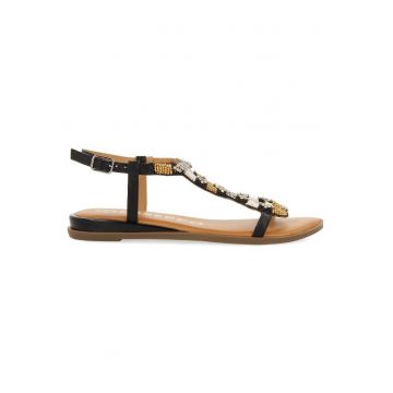Sandale de piele cu margele - Negru