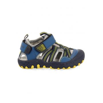 Sandale de piele ecologica cu aspect contrastant CURVELO 27699 - Gri/Albastru