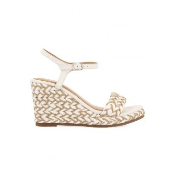 Sandale de piele ecologica si piele wedge Tigard - Alb