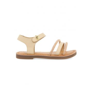 Sandale de piele si material textil cu velcro - Alb murdar