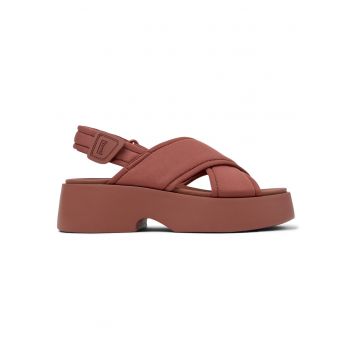 Sandale demi-wedge cu velcro 27215 Tasha - Rosu