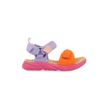 Sandale uni cu velcro - Portocaliu mandarina/Lila