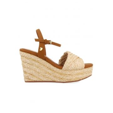 Sandale wedge cu design impletit - Maro/Bej