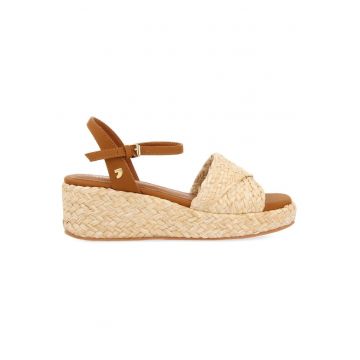 Sandale wedge cu design impletit - Maro/Bej