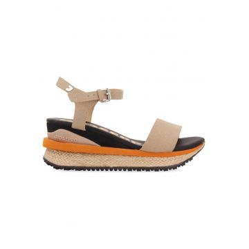 Sandale wedge de piele ecologica BENAY 27675 - Negru/Bej