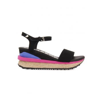 Sandale wedge de piele ecologica BENAY 27675 - Negru