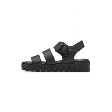 Sandale din piele ecologica cu talpa wedge - Negru