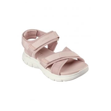 Sandale cu velcro si logo - Roz pal