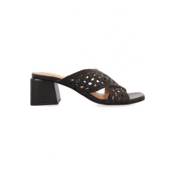 Sandale de piele cu barete impletite Clarcona - Negru