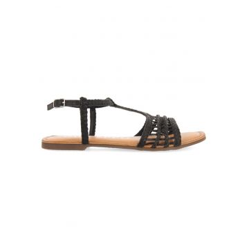 Sandale de piele cu design impletit - Negru