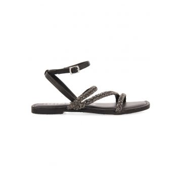 Sandale de piele cu strasuri - Negru