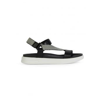 Sandale din piele si material textil - Negru/Alb murdar
