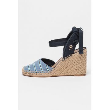 Sandale-espadrile din material textil cu talpa wedge - Alb/Albastru inchis