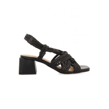 Sandale slingback de piele cu aspect impletit Maliq - Negru